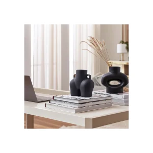 Black Glam Ceramic Vase - Modern Stoneware Decorative Accent for Home, Office, Bedroom, Living Room - Unique Artistic Design - 8" Black