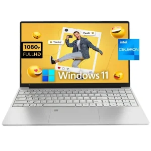 15.6" Full HD Windows 11 Pro Laptop for Office & Study, 16GB RAM 512GB SSD, Intel Celeron N5095, FingerPrint, Backlit Keyboard,Wi-Fi, HDMI, Silver