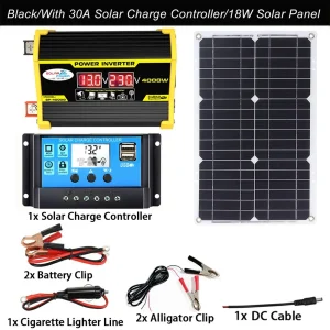 4000W 220V Solar Power Inverter With Lcd Display Dual Usb Ports For Car Home Rv Camping 12V To 110V Ac Outlet Solar Panel Kit Generator System Dc12-A110V